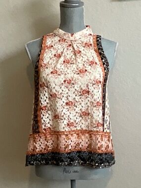 Love Fire Boho Weave Top Size Small Multicolor Sleeveless High Neck